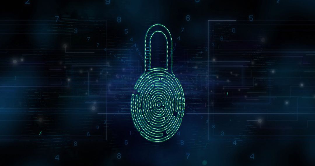 Digital Padlock with Fingerprint Security on Technology Background