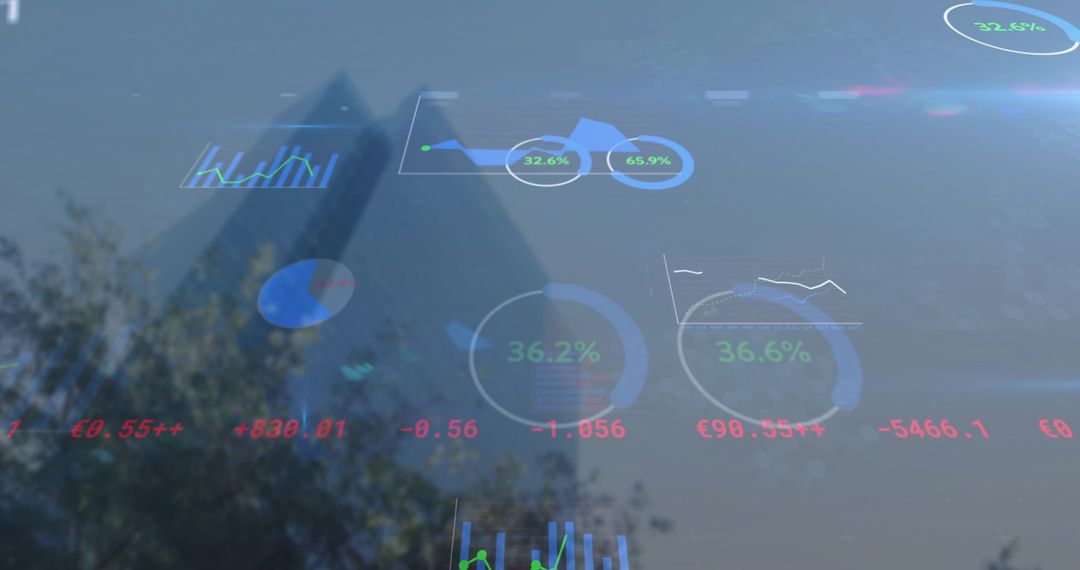 Futuristic Data Interface on Modern Skyscraper Reflecting Innovation