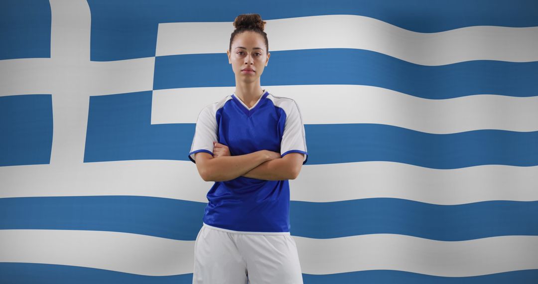 Determined Female Soccer Player with Greek Flag Background - Free Images, Stock Photos and Pictures on Pikwizard.com