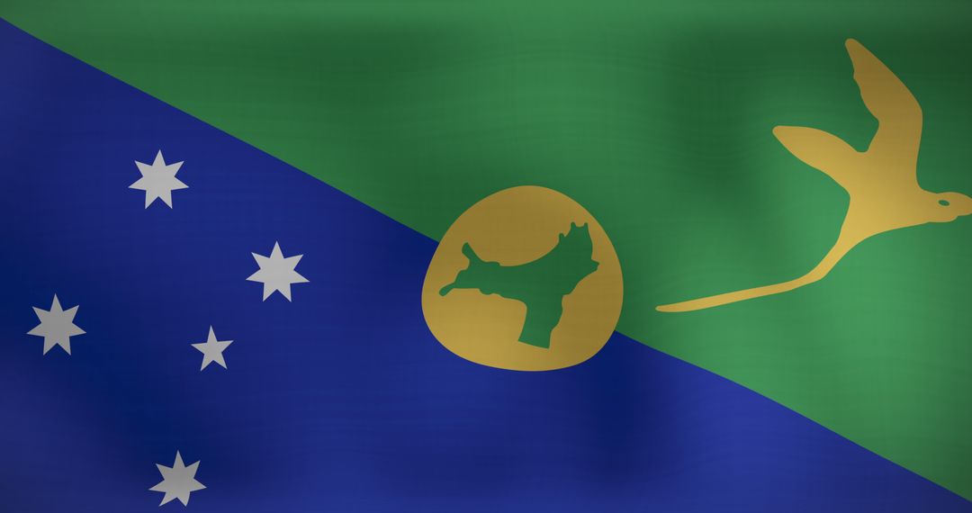 Waving National Flag of Christmas Island Emblematic Green and Blue