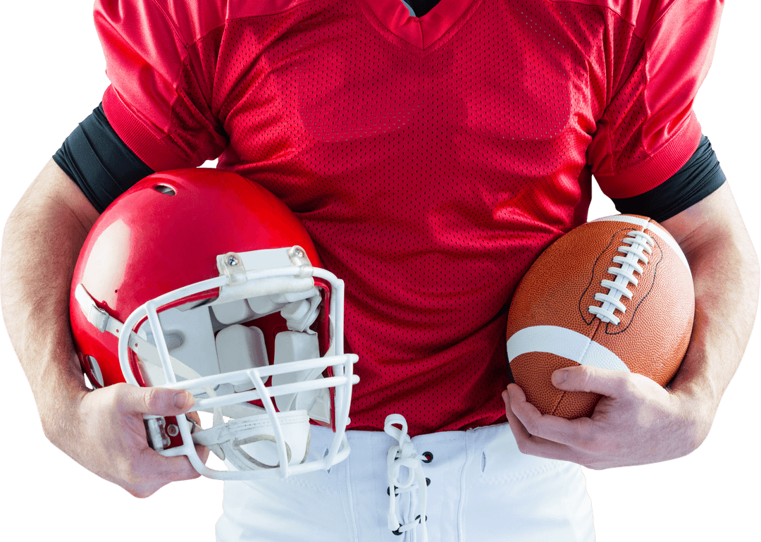 Transparent Midsection of Football Player with Helmet and Ball
