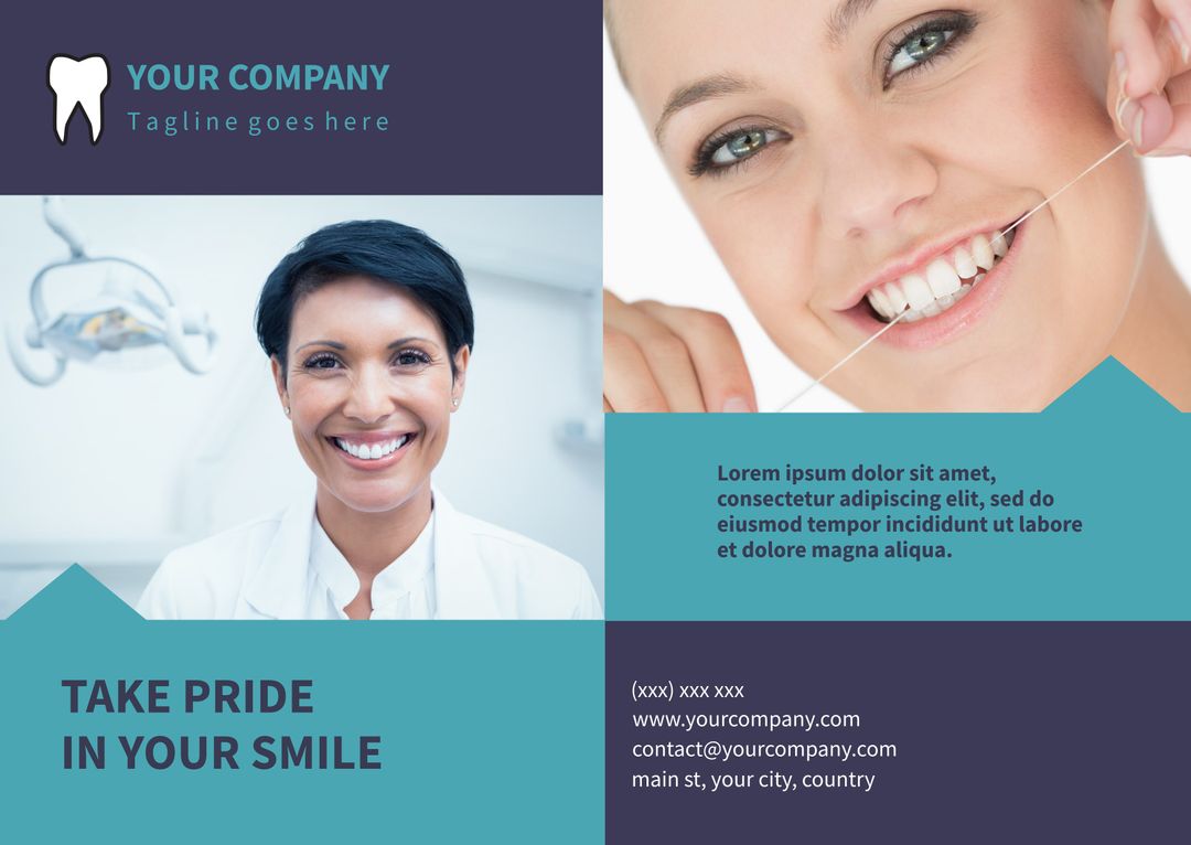 Smiling Woman Flossing Promoting Dental Health for Clinics