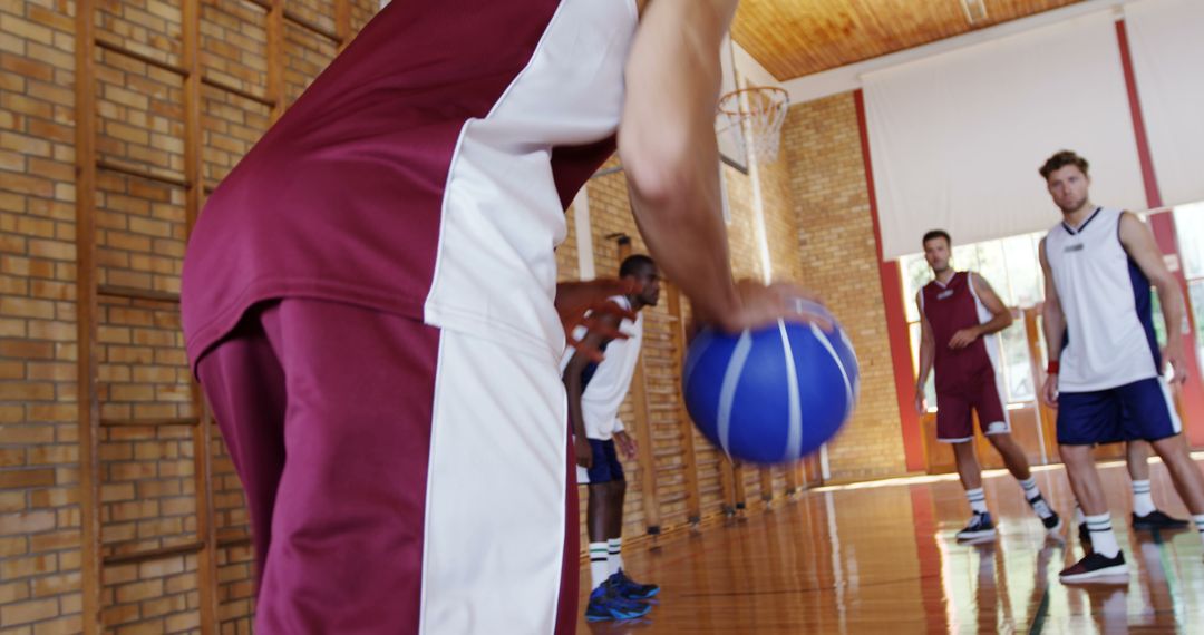 Energetic Indoor Basketball Game in Action by Diverse Group