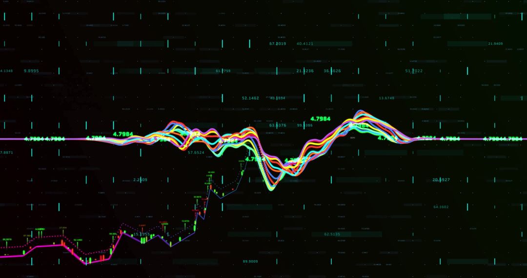 Dynamic Financial Data Visuals on Futuristic Neon Interface