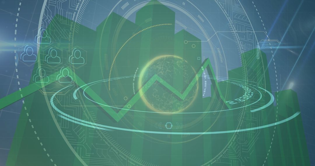 Futuristic Digital Interface With Graphs and Global Icons