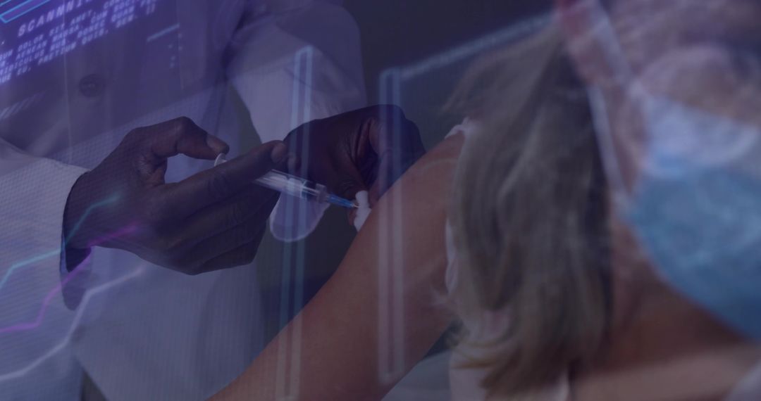 Doctor Injecting Patient as Digital Data Overlays