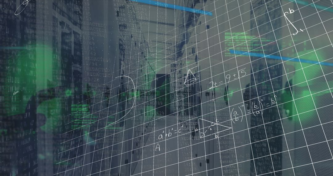 Data Integration in Modern Server Room with Digital Interface Effects