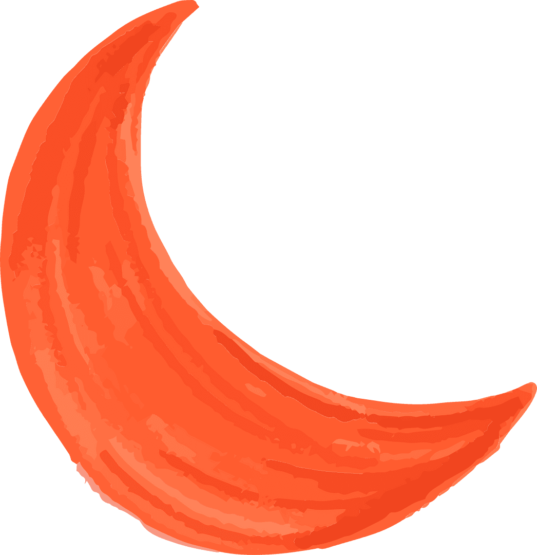 Stylized Orange Crescent Brushstroke on Transparent Background