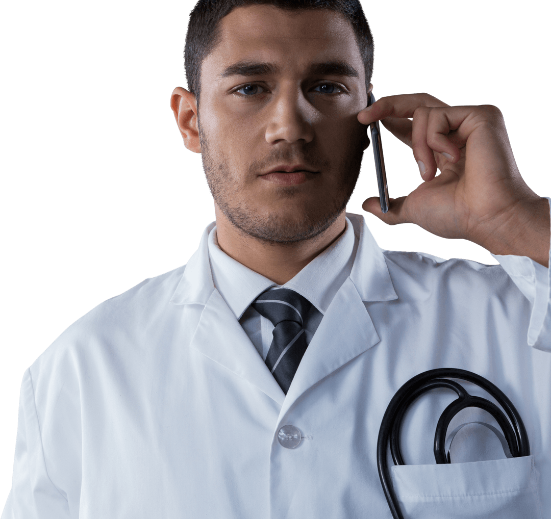 Transparent Image of Doctor Speaking on Phone with Stethoscope