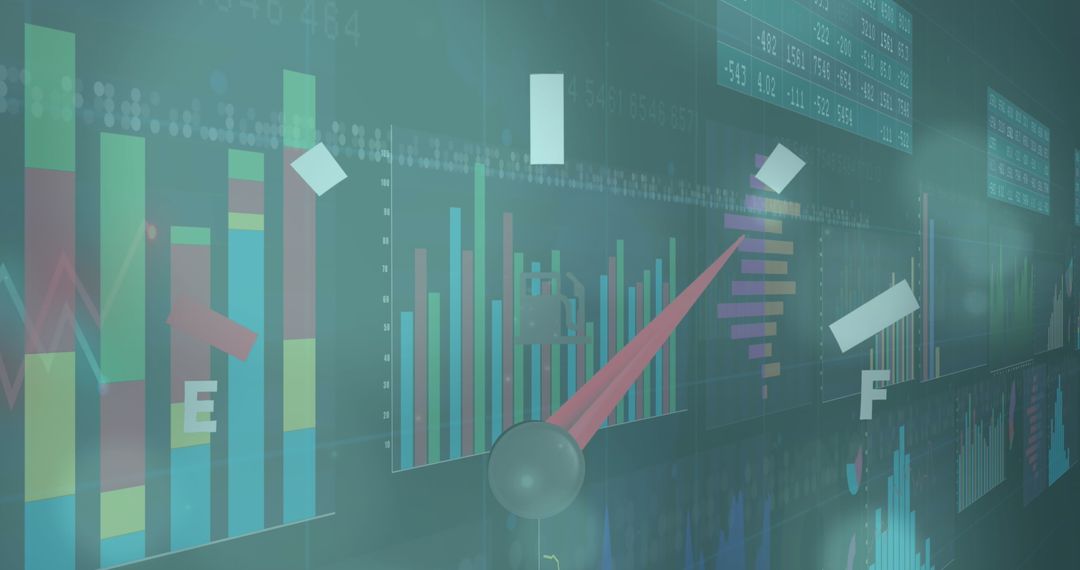 Speedometer and Data Charts on Blue Digital Background