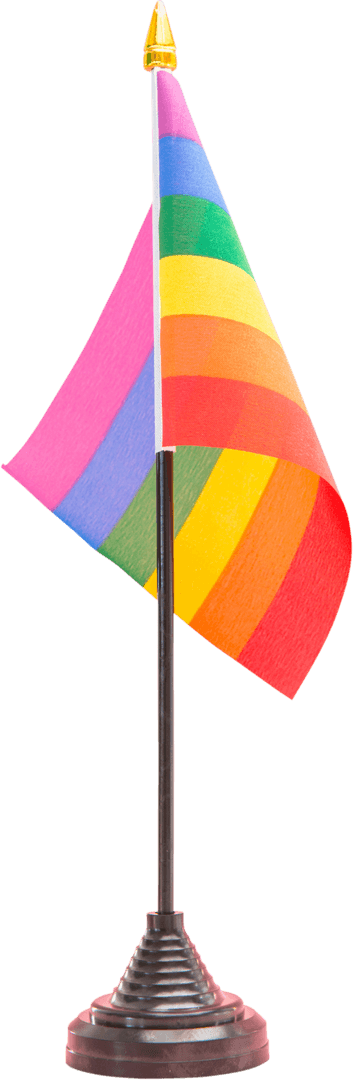 Transparent Close-up of Rainbow Flag on Table Stand