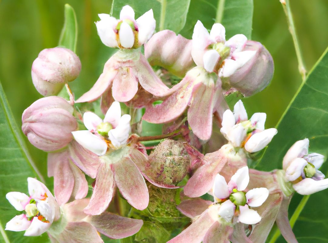 Close up of pink milkweed over green leaves created using generative ai technology - Free Images, Stock Photos and Pictures on Pikwizard.com