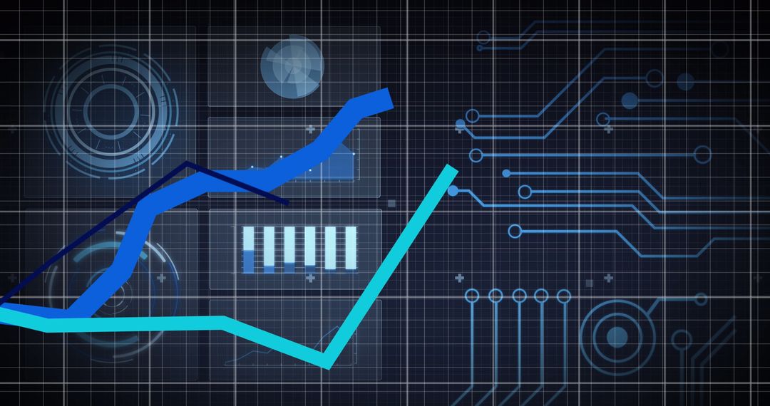 Abstract digital interface with rising data graph