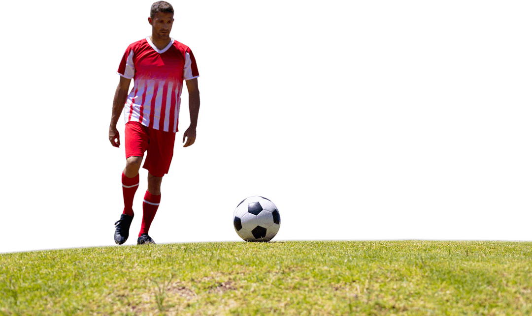 Caucasian Male Soccer Player with Ball on Transparent Background