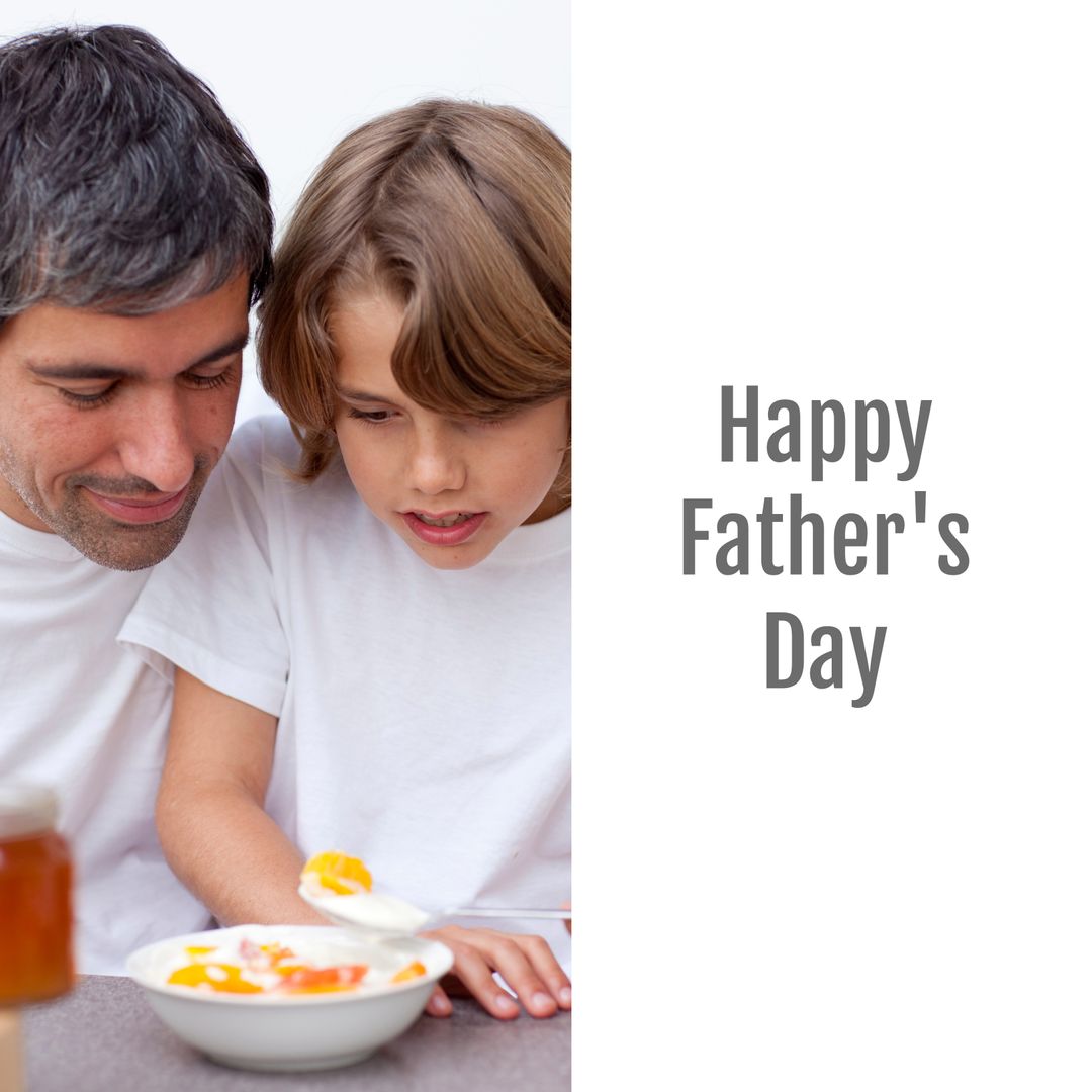 Father and Son Celebrating Father's Day Over Breakfast - Download Free Stock Templates Pikwizard.com