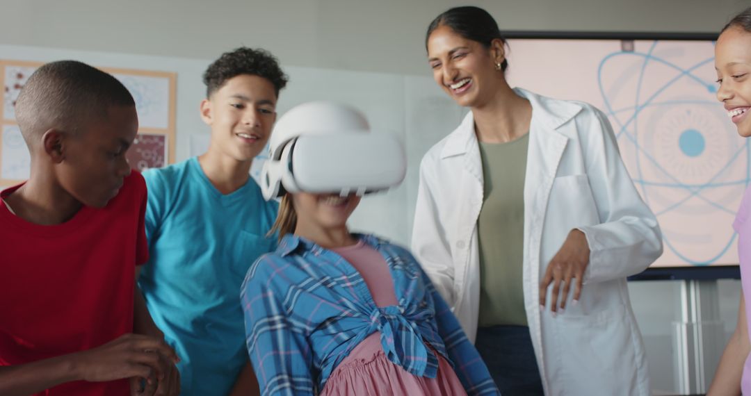 Students Exploring Virtual Reality with Teacher Guidance in Classroom