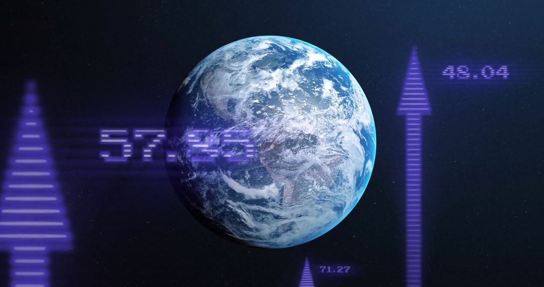 Digital Data Processing Over Globe with Arrows in Dark Cosmos