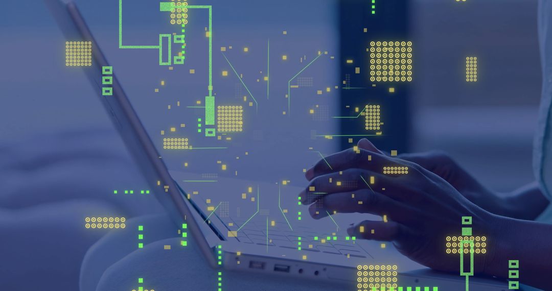 Tech-Savvy Woman Using Laptop with Virtual Data Interface