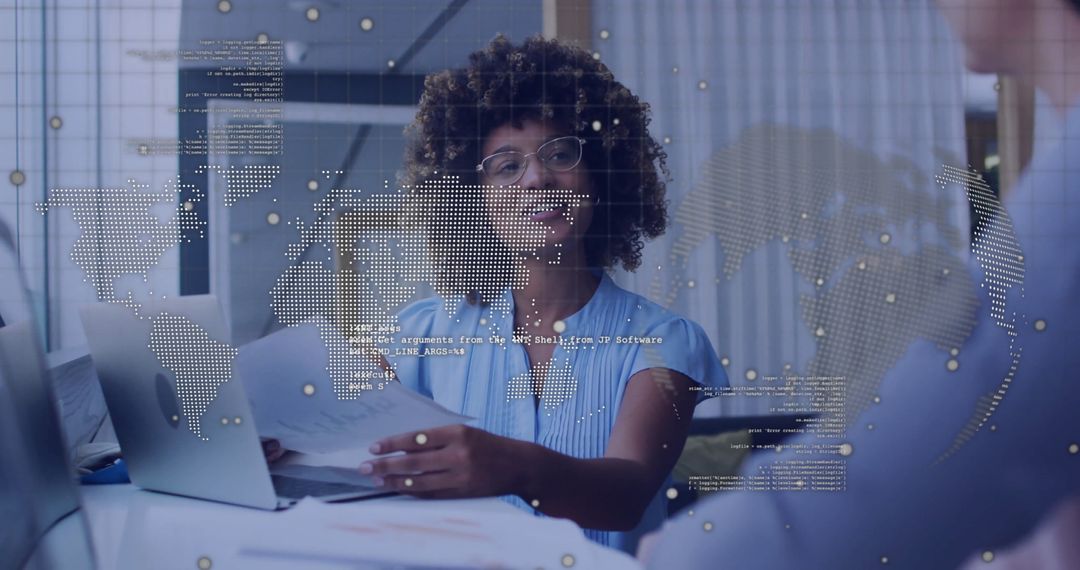 Businesswoman Collaborating with Digital Data Integration