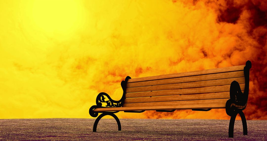 Wooden Bench with Racing Fiery Clouds at Sunset: Surreal Nature Scene - Free Images, Stock Photos and Pictures on Pikwizard.com