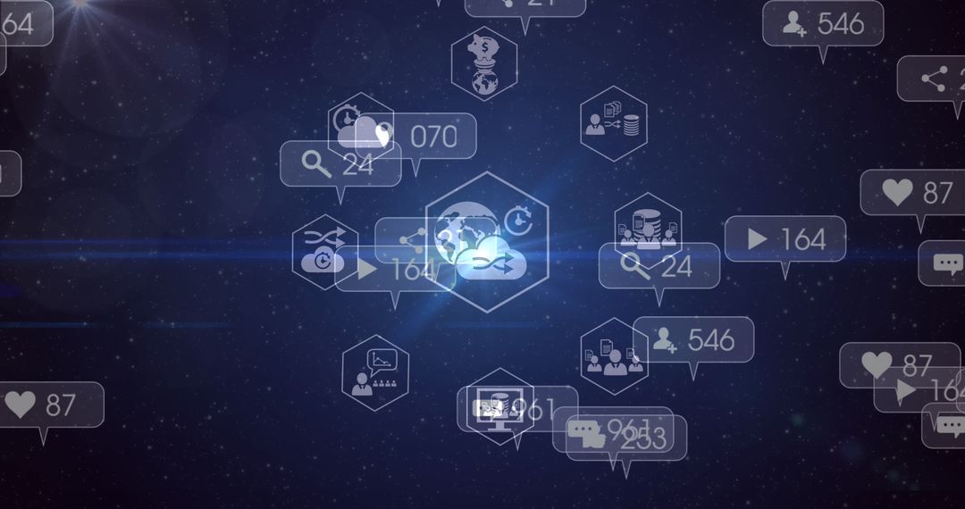 Futuristic Digital Interface with Cloud and Technology Icons