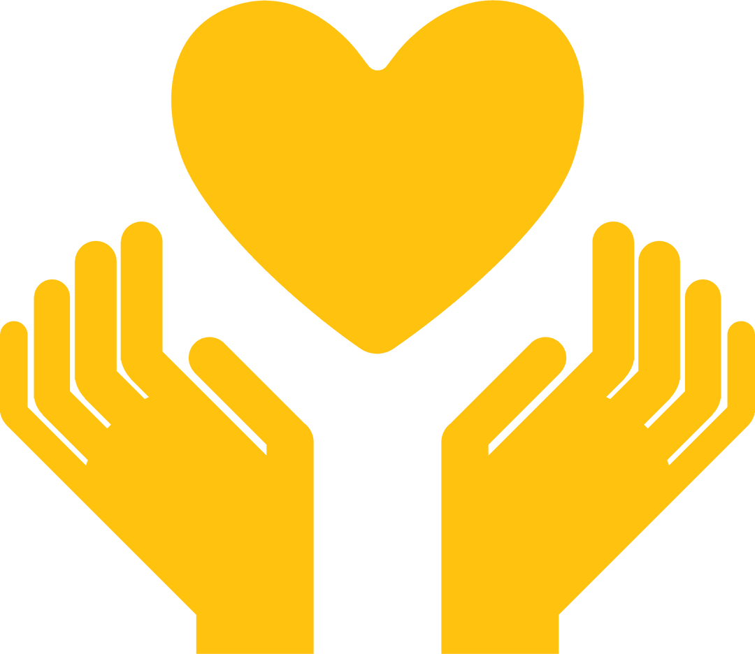 Yellow Heart and Hands Icon on Transparent Background