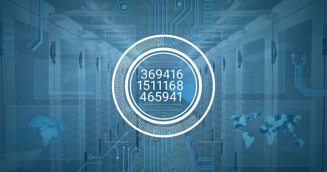 Digital Data Processing on High-Tech Server Background