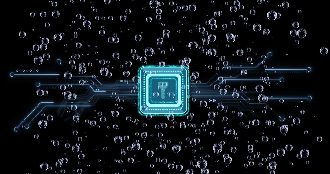 Neon Microchip with Digital Circuits and Bubbles Floating