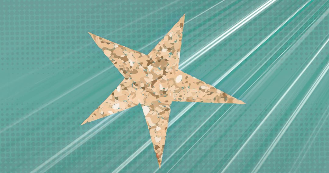 Mosaic-Textured Star on Teal Background with Radiant Light Rays