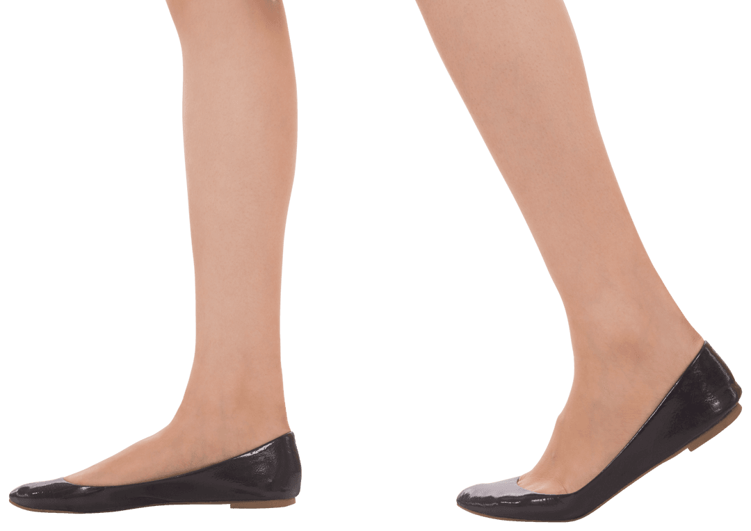 Transparent Stylish Woman's Legs in Black Flats Movement