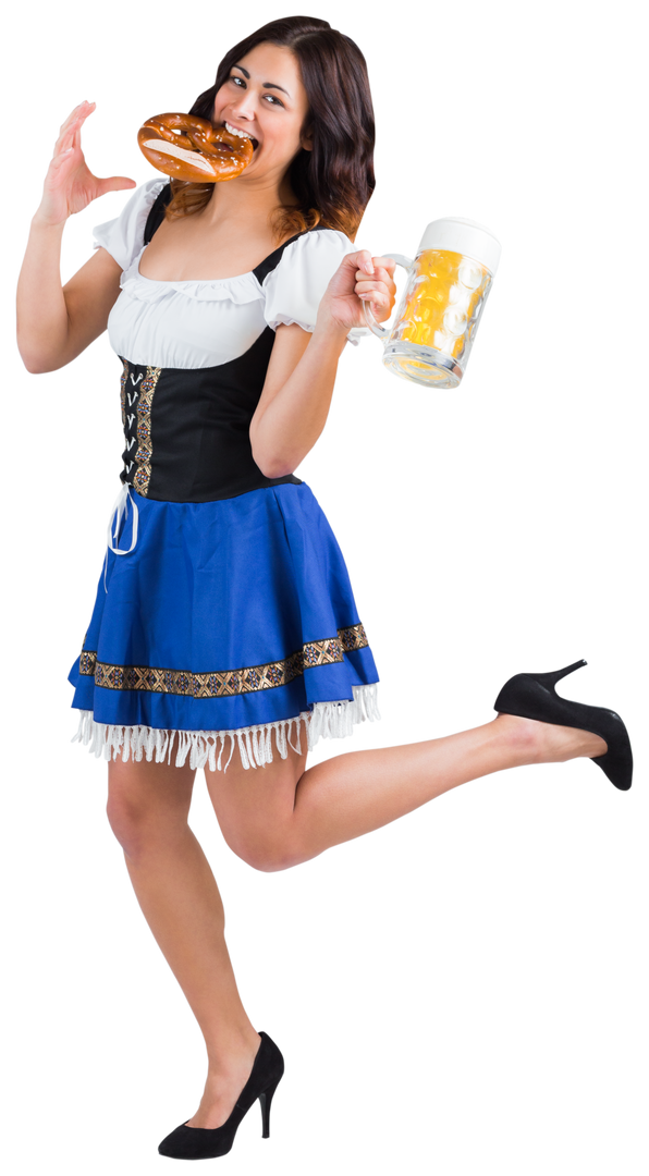 Transparent oktoberfest girl enjoying pretzel and beer tankard - Download Free Stock Images Pikwizard.com