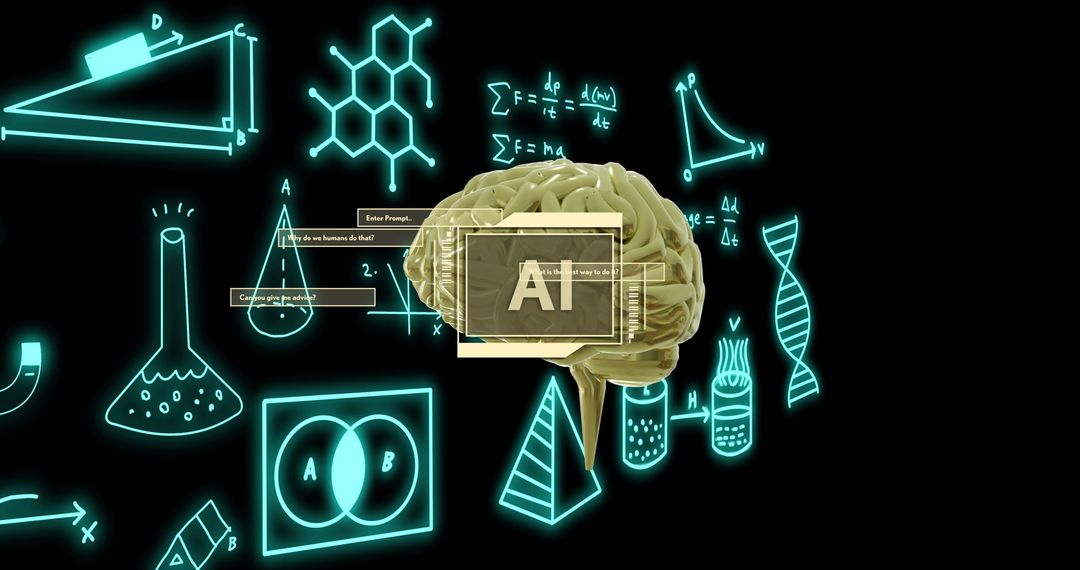 Artificial Intelligence Concept with Brain and Scientific Data