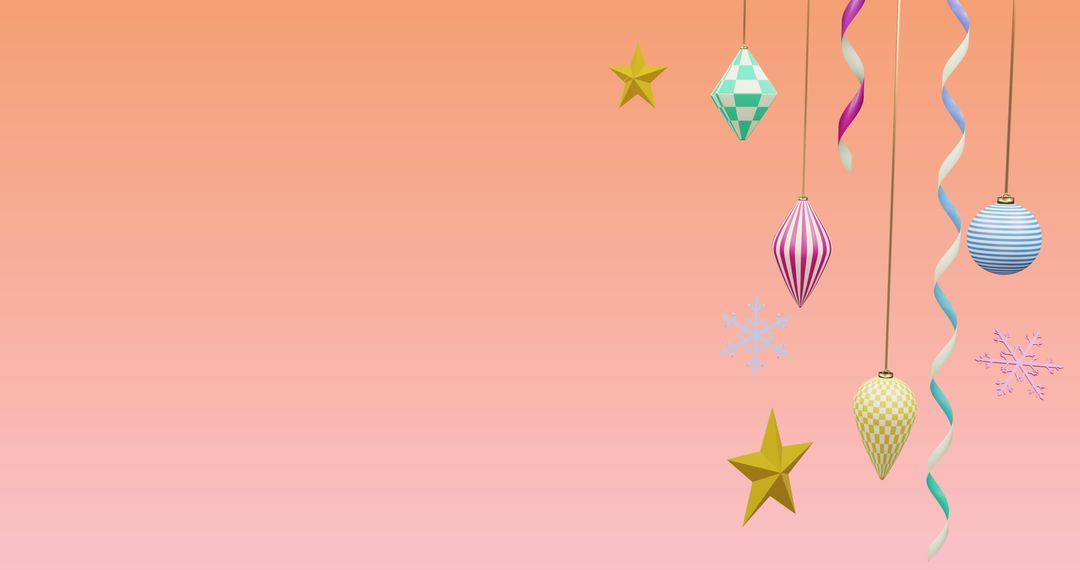 Colorful Christmas Ornaments on Soft Pink Background