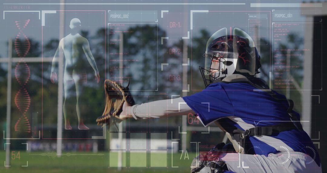 Baseball Catcher with Technological HUD Overlay