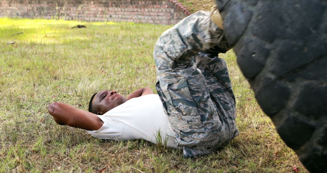 Military Training Push-Up Challenge on Grass Field with Cadet