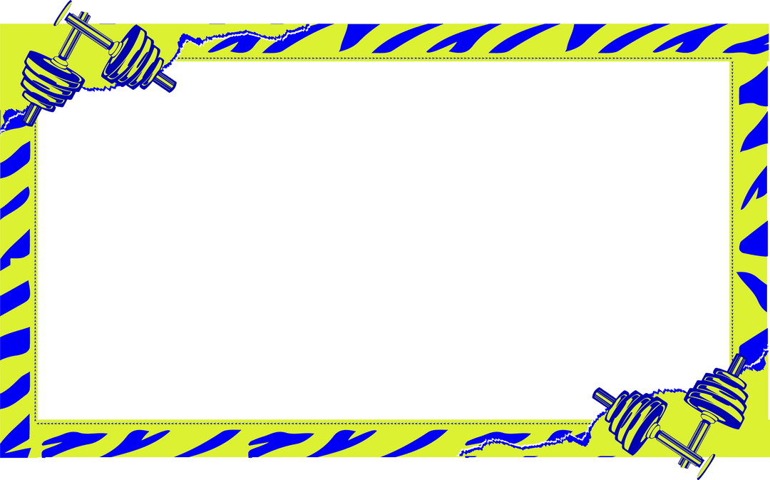 Neon Zebra Frame with Dumbbells and Transparent Background