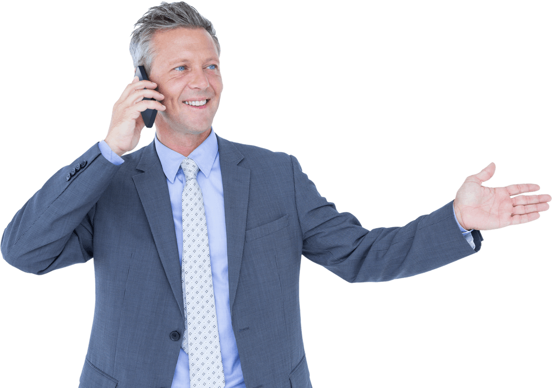 Professional Businessman Smiling on Phone Transparent Background
