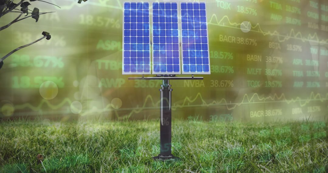 Solar Panel in Grass Symbolizes Sustainable Green Energy