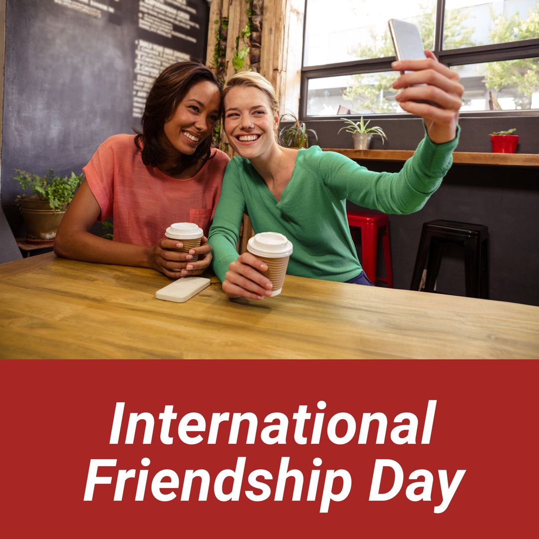 Celebrating Friendship Day with Diverse Smiling Friends at Cafe