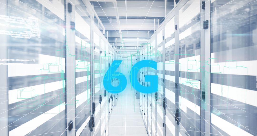 Futuristic Data Center with 6G Network Technology Visualization