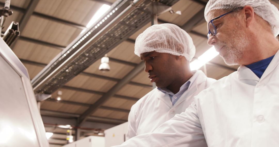 Engineers in Clean Room Suits Operating Machinery in Factory - Free Images, Stock Photos and Pictures on Pikwizard.com