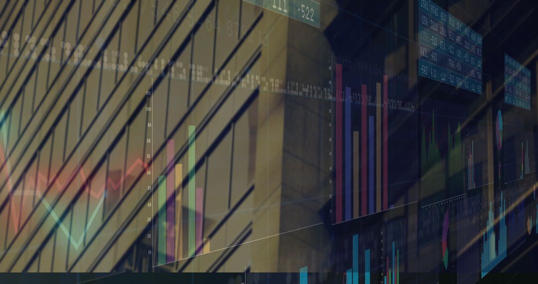 Digital Data Overlay on Modern Architecture Facade Illustrates Analytics