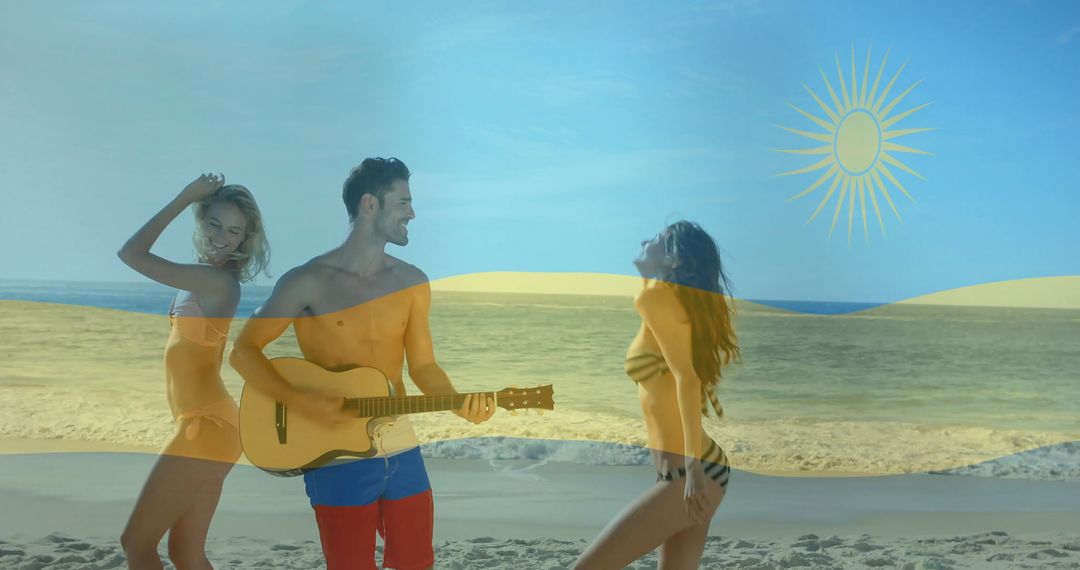 Carefree Beach Vibes: Playing Guitar with Friends