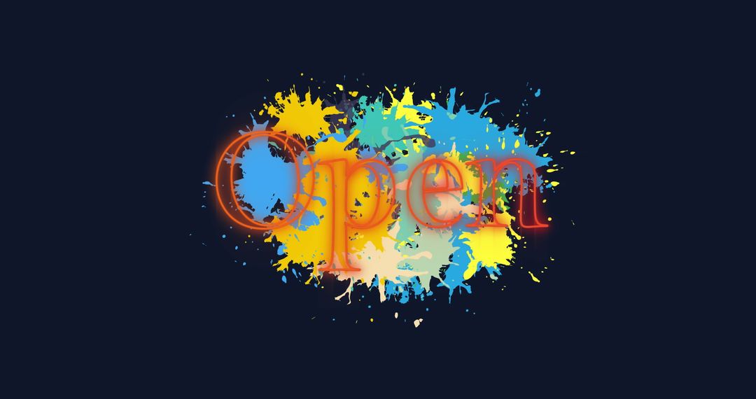 Neon Open Sign in Vibrant Paint Splashes on Black