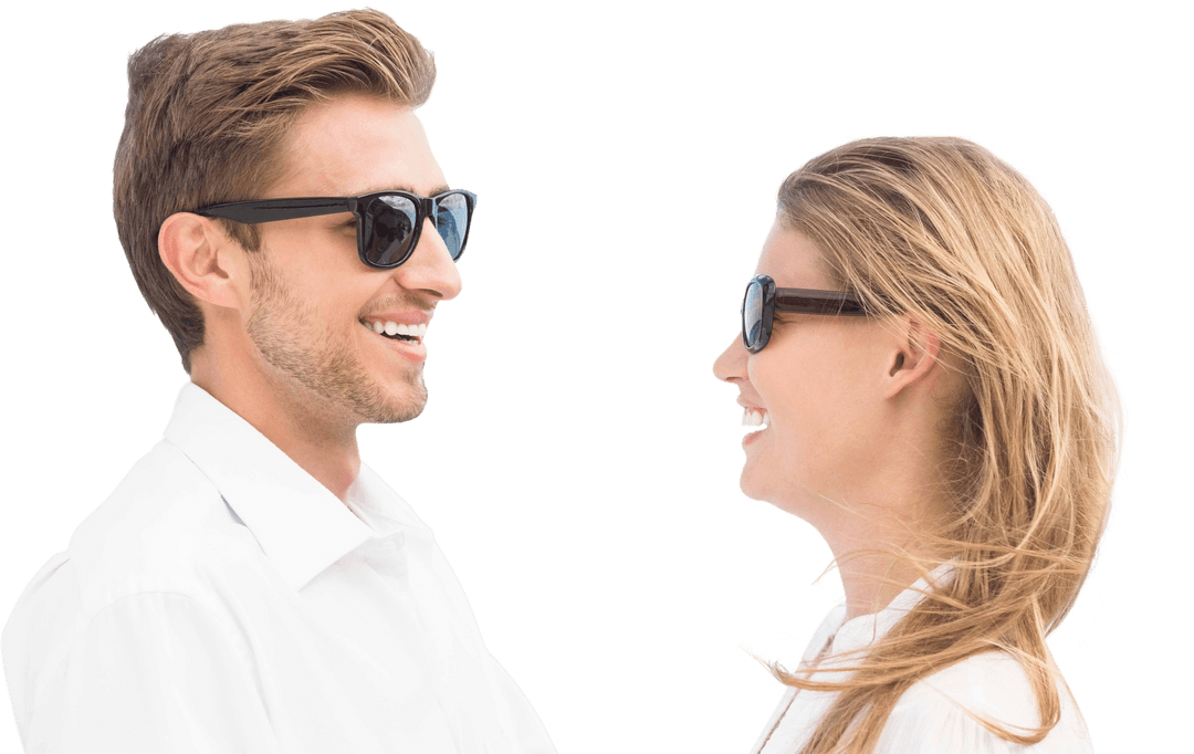 Caucasian Couple Smiling with Sunglasses on Transparent Background