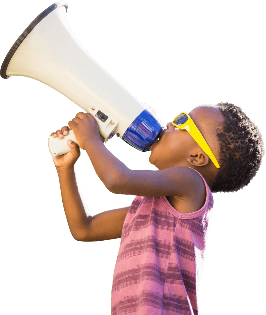 Energetic Girl Using Megaphone Transmitting Loud Message