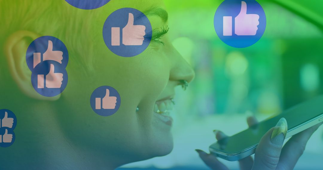 Excited Woman Engaging With Social Media on Smartphone