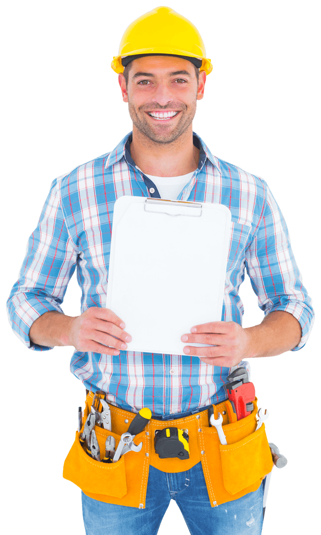 Transparent Portrait Smiling Worker Holding Clipboard