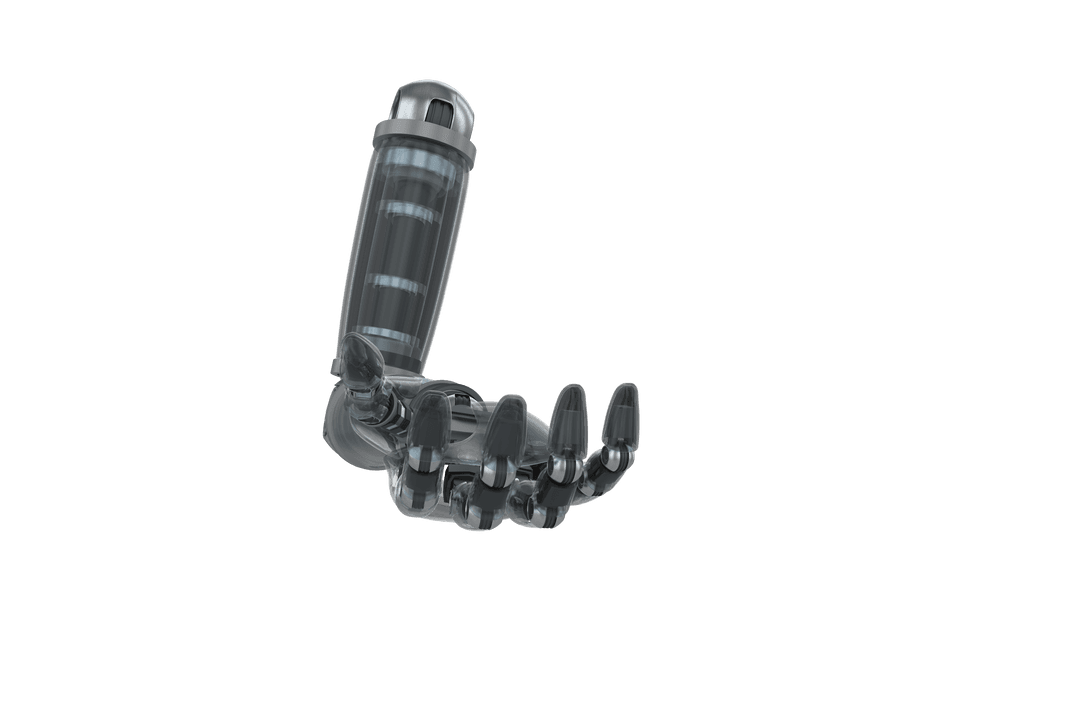 Black Robotic Arm Reaching on Transparent Background