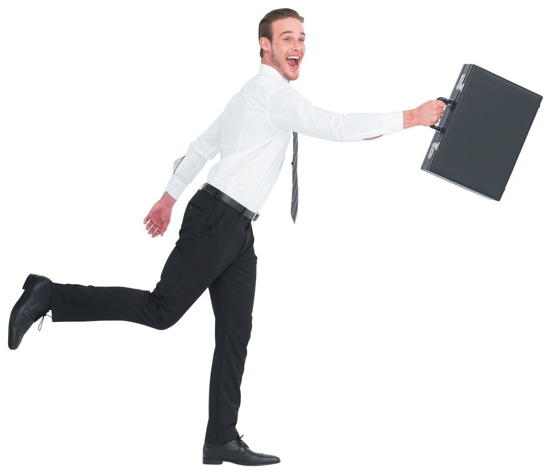 Jumping Businessman Celebrating Success with Briefcase Transparent